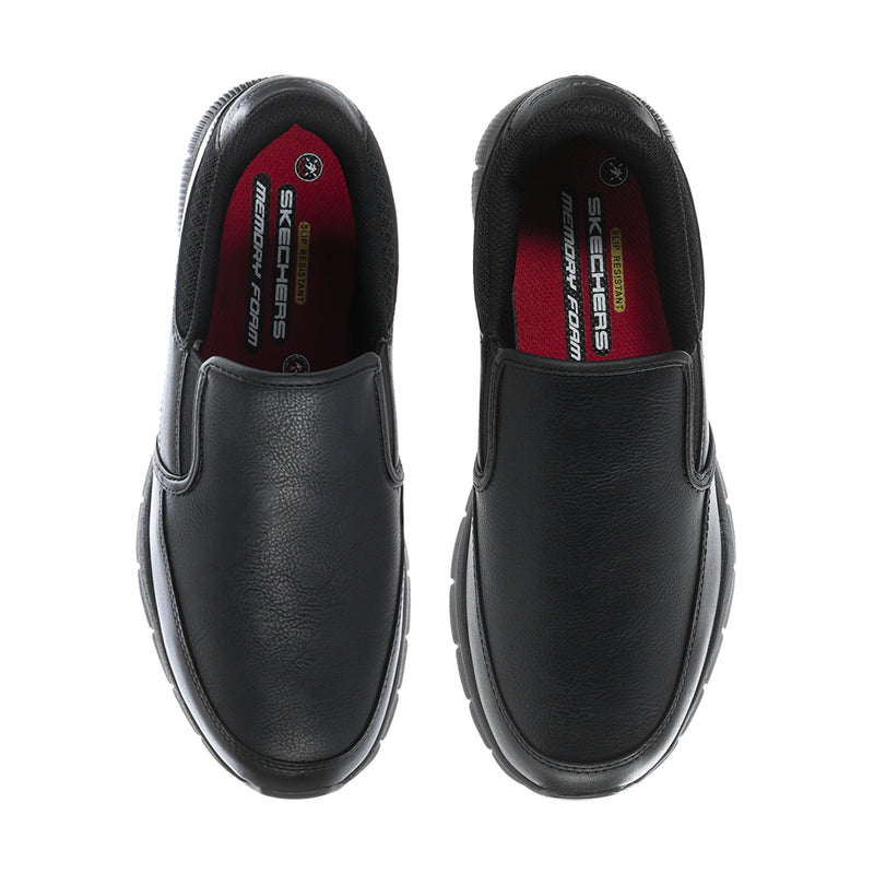Men's black slip-on shoe with red-lined insole and brand label