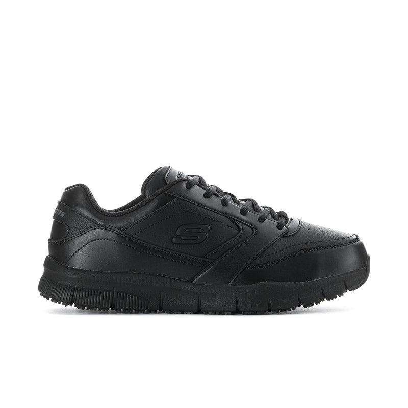 Men's black lace-up sneakers, side view with S logo and rugged sole