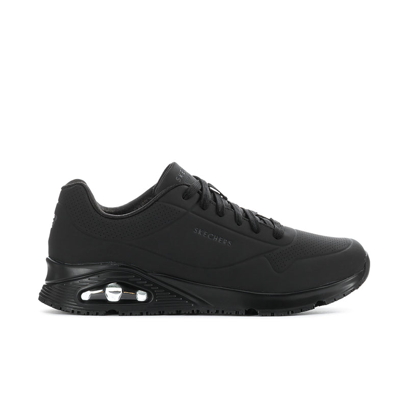Men's Skechers black lace-up athletic sneakers with visible air-cushion sole