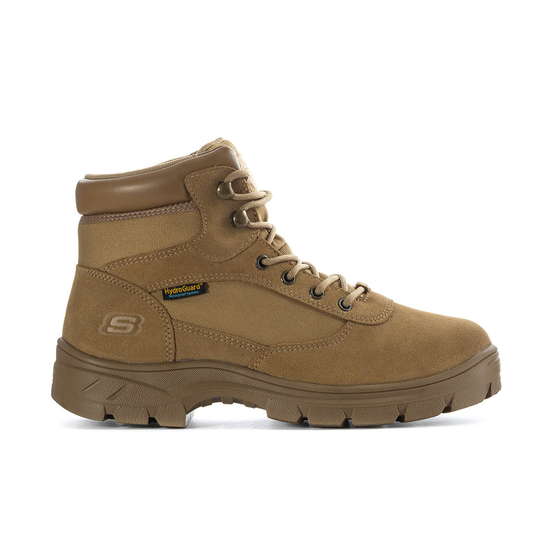 Men's camel suede work boot with lace-up and padded collar