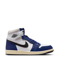 Men's high-top sneakers in white, royal blue, and black with cream midsole