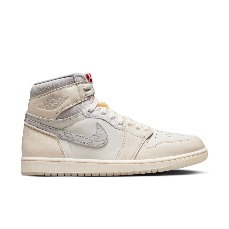 Men's cream high-top sneakers, padded collar, white laces, Swoosh on side
