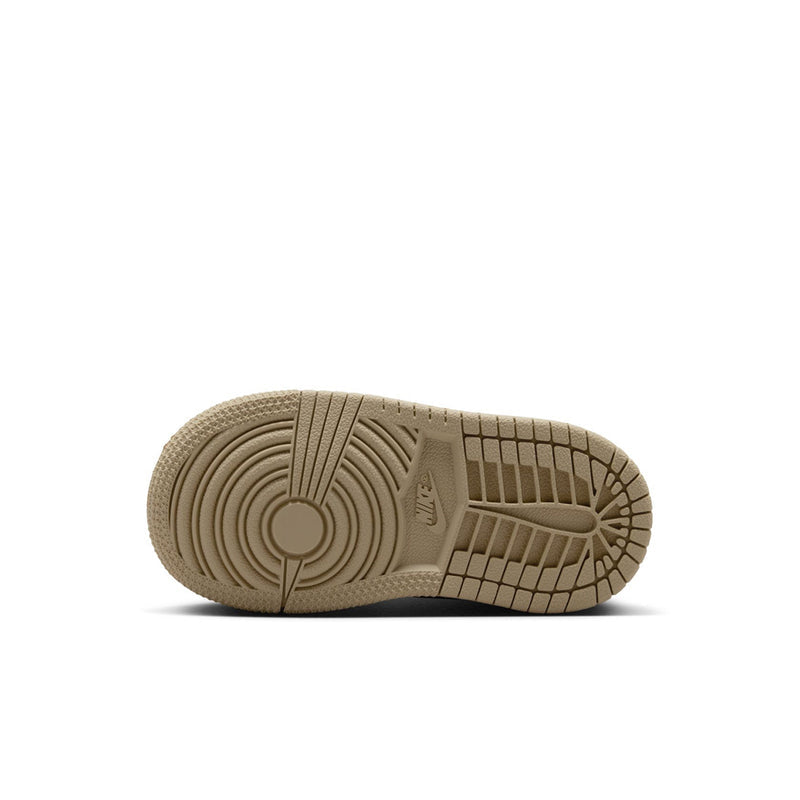 Toddler high-top sneaker outsole with textured rubber tread and circular grip pattern