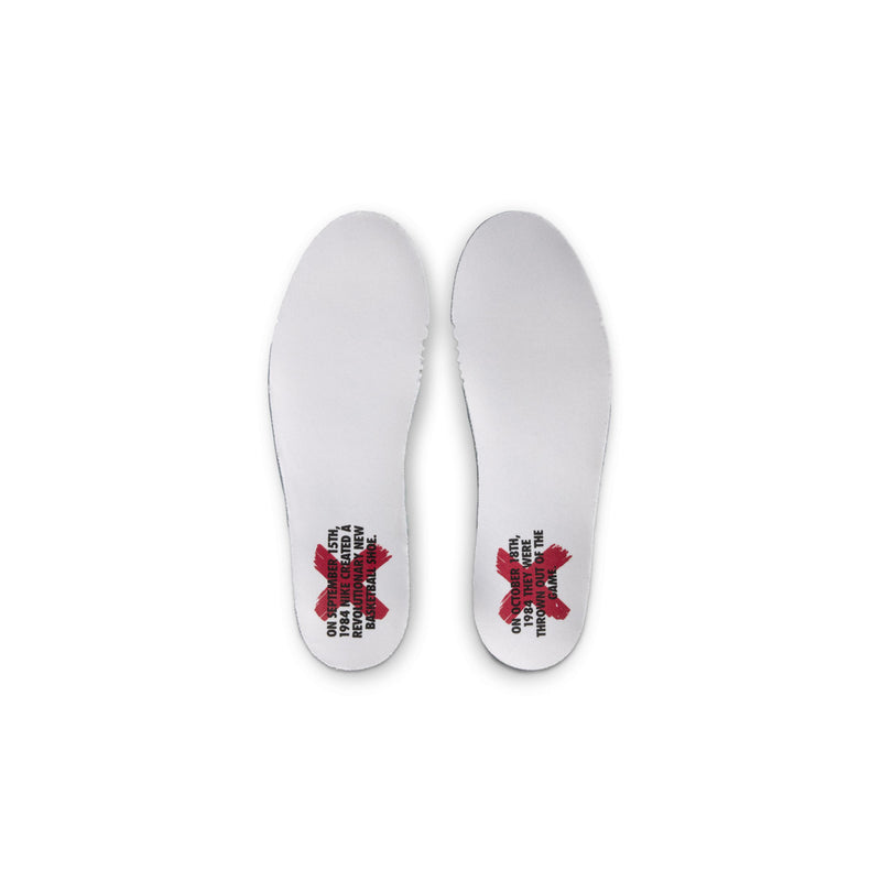 Kids sneaker insoles in white with printed branding and red graphic details.