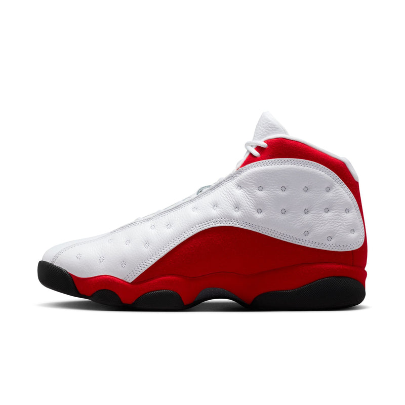 White high-top sneakers with red side panel and black outsole