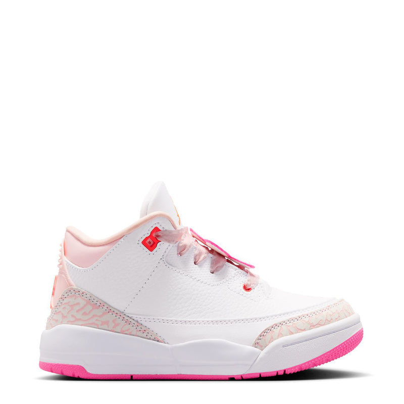 Kids high-top sneakers, white with pearl pink and Hyper Orange accents, pink outsole