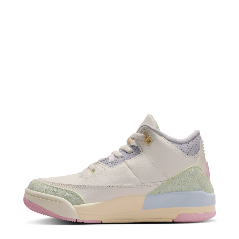 Kids' retro low-top sneakers, white upper with light green side panel and pastel sole