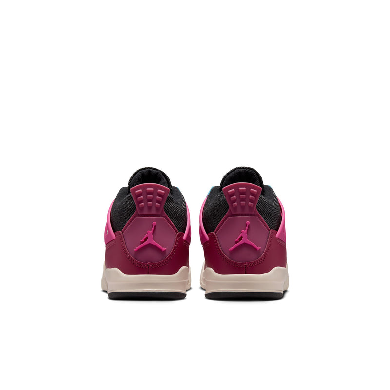 Kids' sneakers heel view in burgundy with Air Jordan logo and white midsole