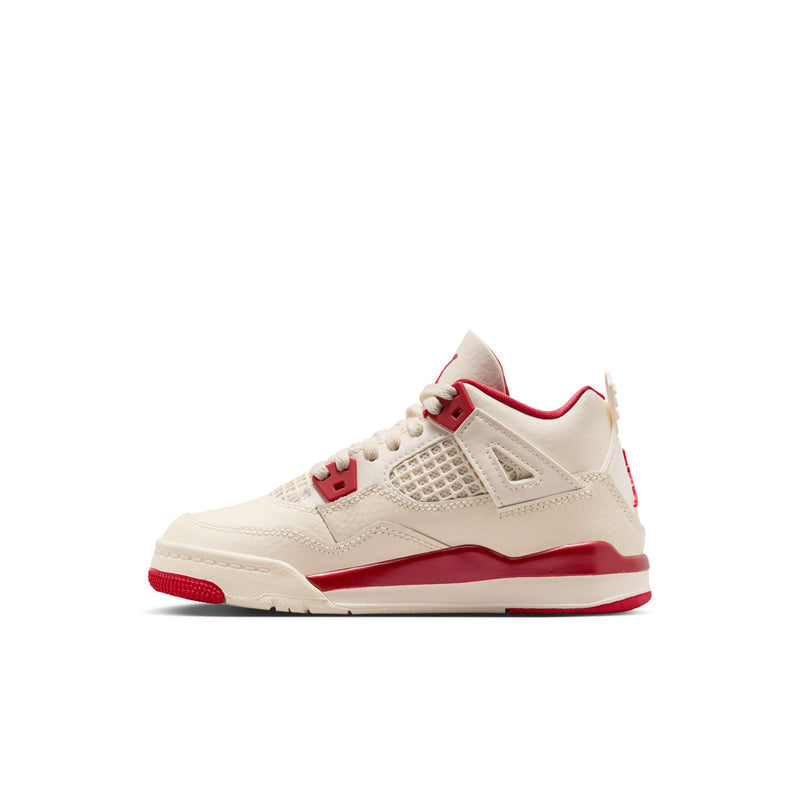 Kids pale ivory high-top sneakers with red lace locks and mesh window panel