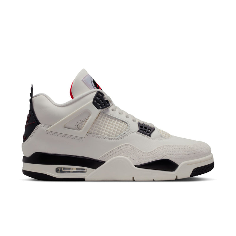 Men's Retro 4 sneakers in sail white with black panels and red heel accents