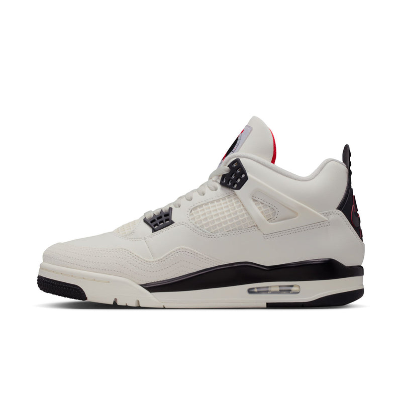 Men's Retro 4 sneakers side view in sail white with black trim and Air window sole