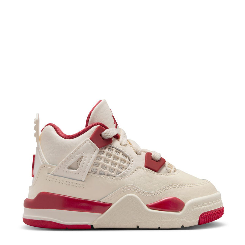 Kids' high-top sneaker in pale ivory with red accents and mesh detailing
