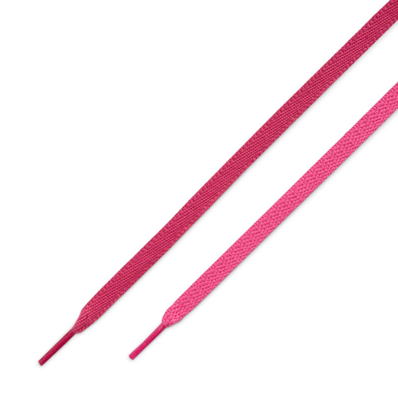 Pink shoelaces pair for youth sneakers, straight ends and textured weave