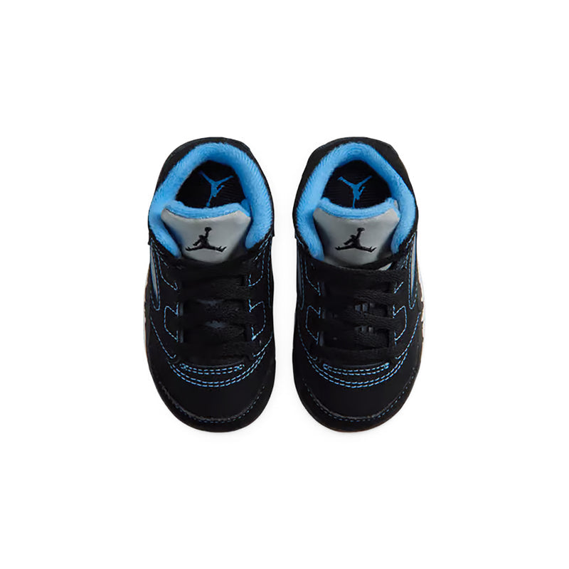 Toddler sneakers front view with blue-lined collar and Air Jordan logo on tongue