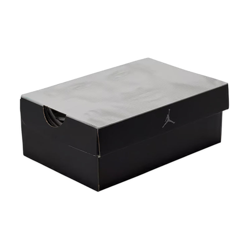 Black shoebox with gray lid and Air Jordan logo