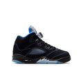 Youth Air Jordan 5 sneakers in black with blue accents and lace-up design