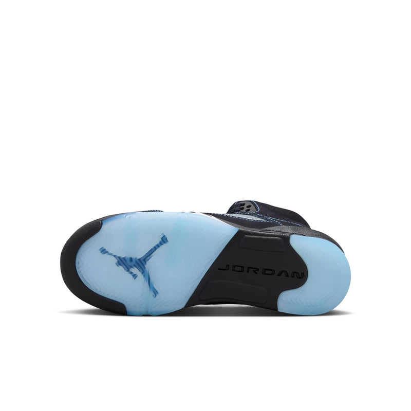 Air Jordan 5 youth outsole, black tread with blue tint and 'JORDAN' on rubber