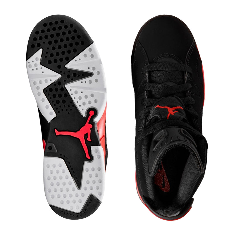 Kids black high-top sneakers: dotted outsole and laced upper with red logo
