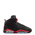 Youth black high-top sneakers with red accents and visible Air window