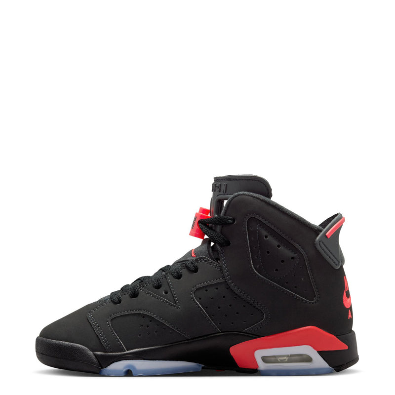 Youth black mid-top sneakers with red collar detail and Air window