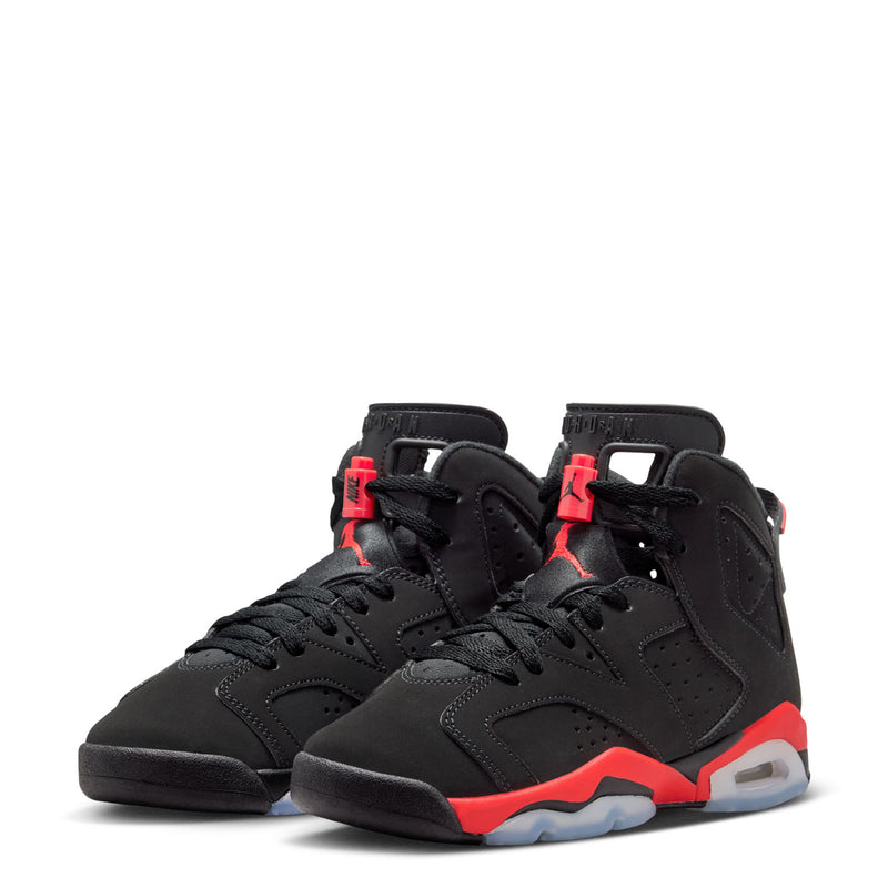 Pair of youth black high-top sneakers with red laces and Air sole window