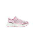 Kids retro running sneakers in white and pink with lace-up front and side logo