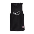 Youth reversible jersey, black sleeveless mesh with Nike oval swoosh logo.