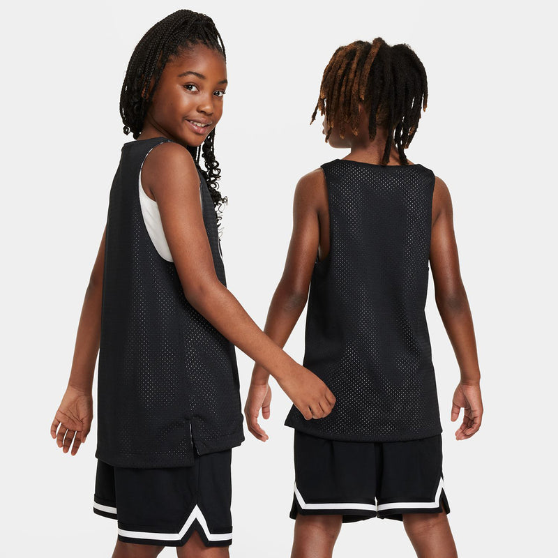 Youth reversible jersey, black sleeveless back panel with mesh texture.