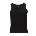 Women's black ribbed tank top with sleeveless crew neck