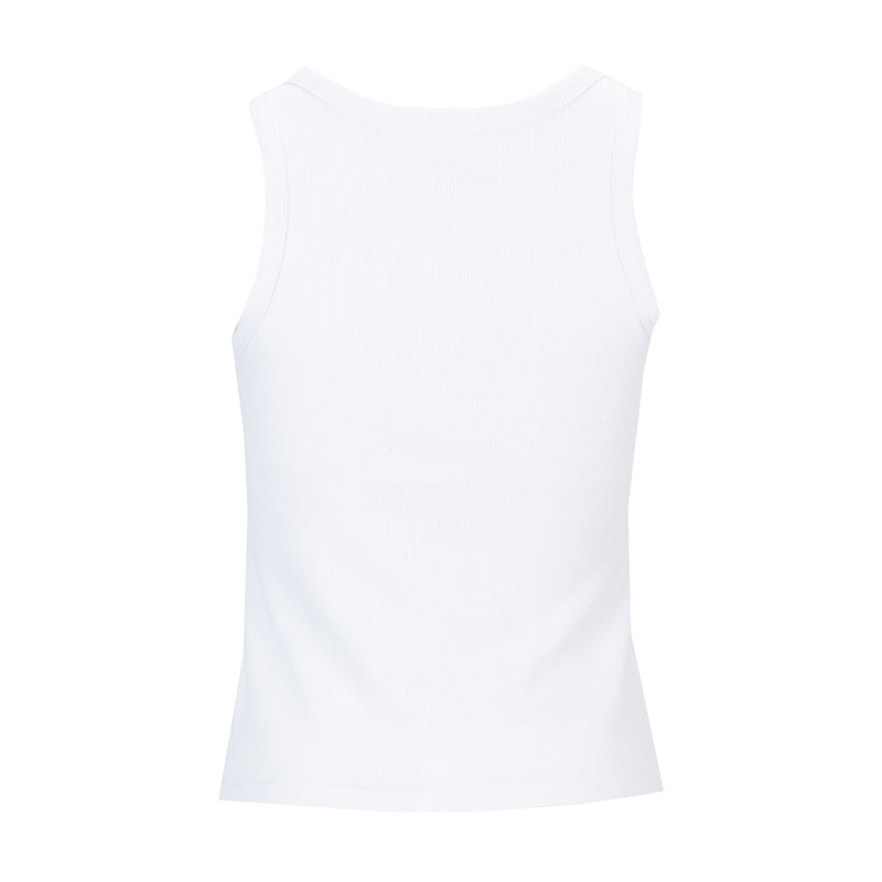 White ribbed womens tank top, sleeveless with racer back