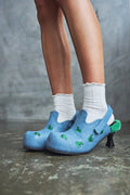 Ribbit Heeled Frog Mules- Denim - Model