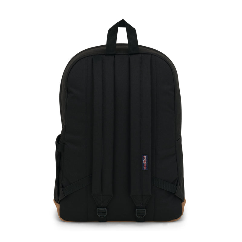 Black JanSport backpack back panel with padded straps and vertical stitched design