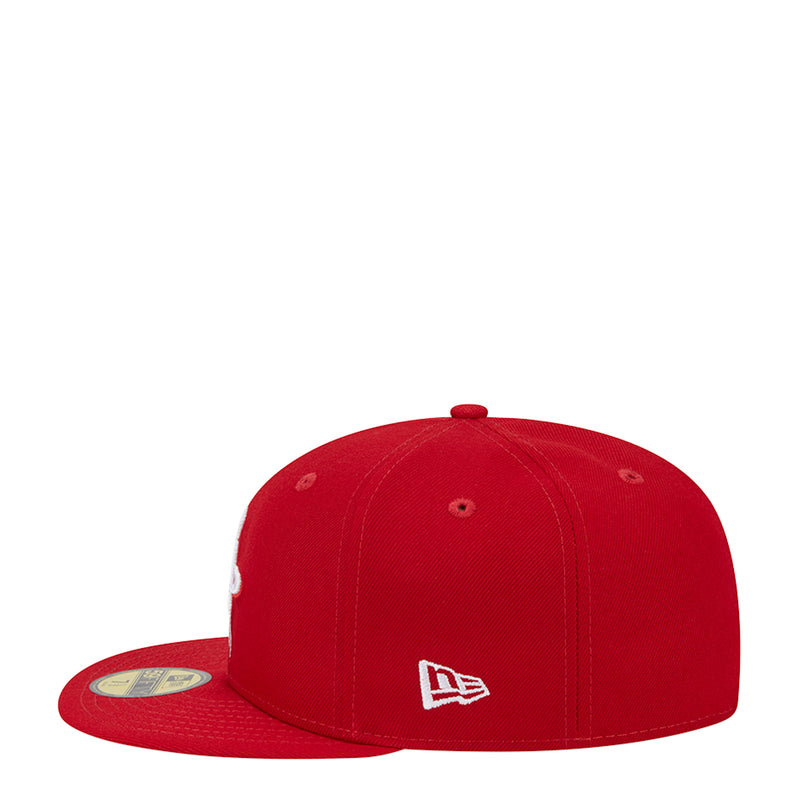 Scarlet baseball cap with white New Era logo on side