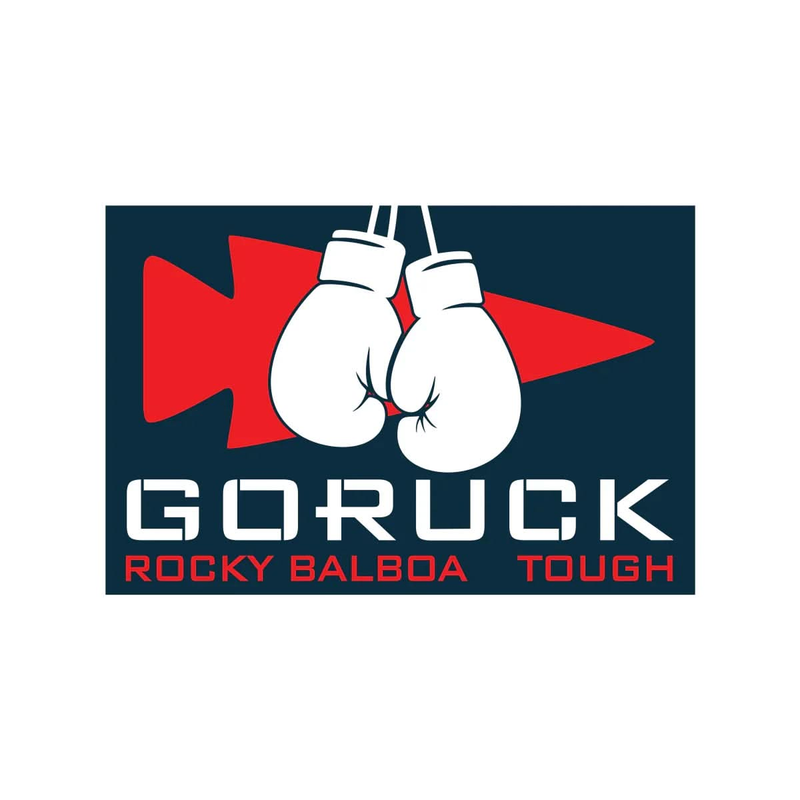 GORUCK Rocky Balboa Tough logo with white boxing gloves and red arrow