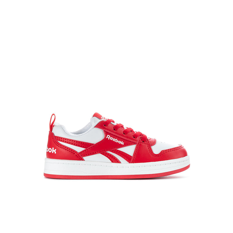 Kids red and white Reebok sneakers with lace-up front