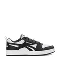 Youth Reebok sneaker in black and white, side view with lace-up and logo