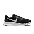 Black knit running shoe with white Nike swoosh, lace-up, and white midsole.