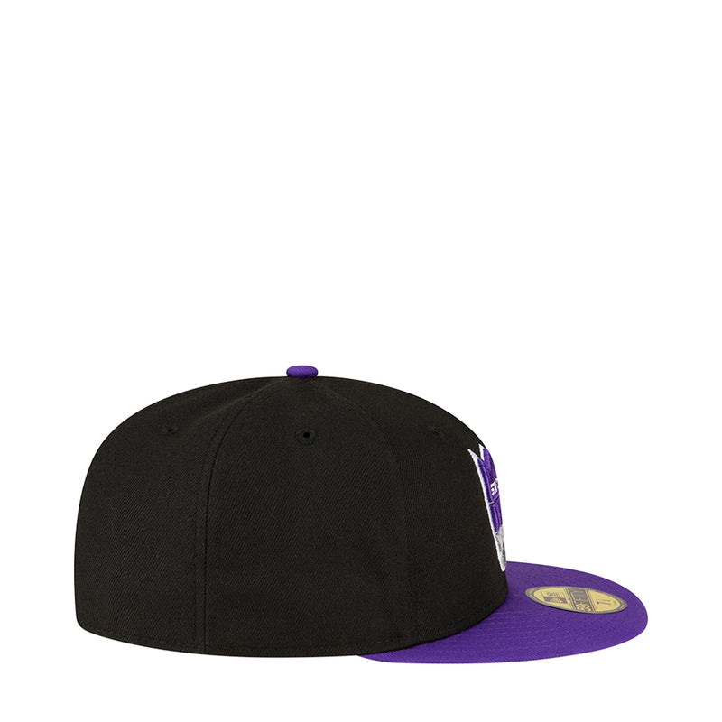 Black baseball cap with purple brim and Sacramento Kings side patch