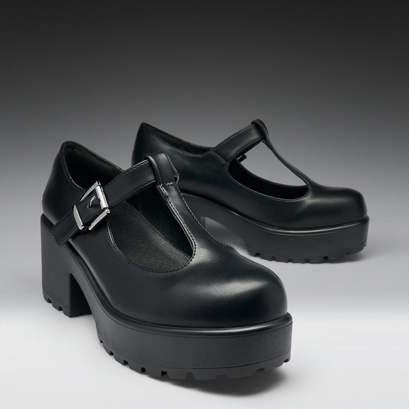 SAI Black Mary Jane Shoes 'Faux Leather Edition' Front Right View
