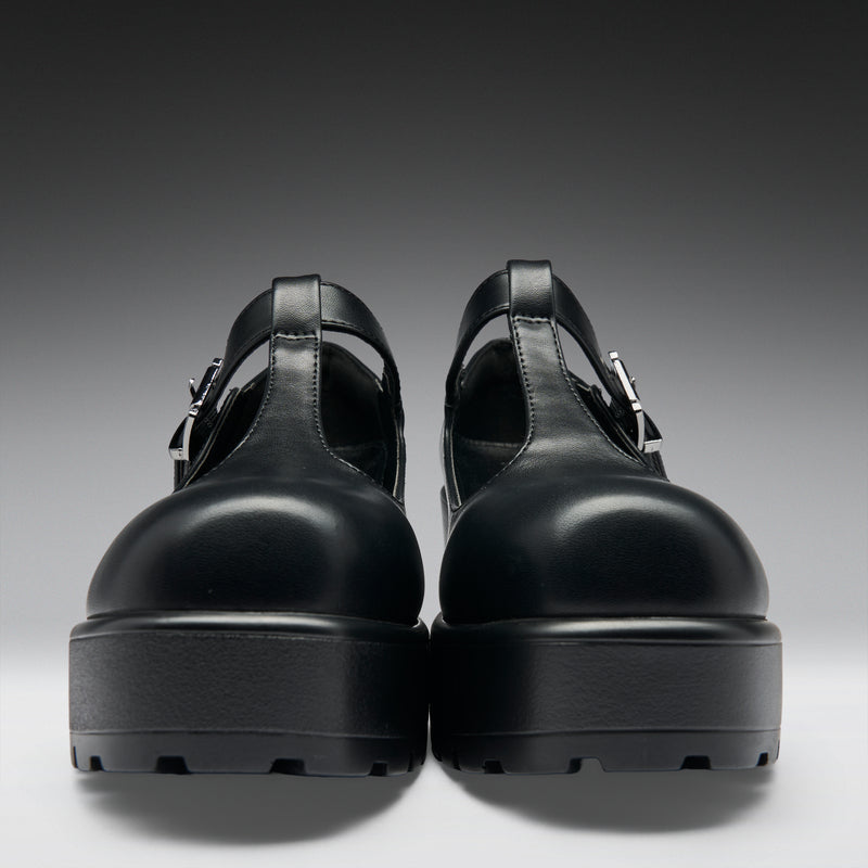 SAI Black Mary Jane Shoes 'Faux Leather Edition' Front View Focused