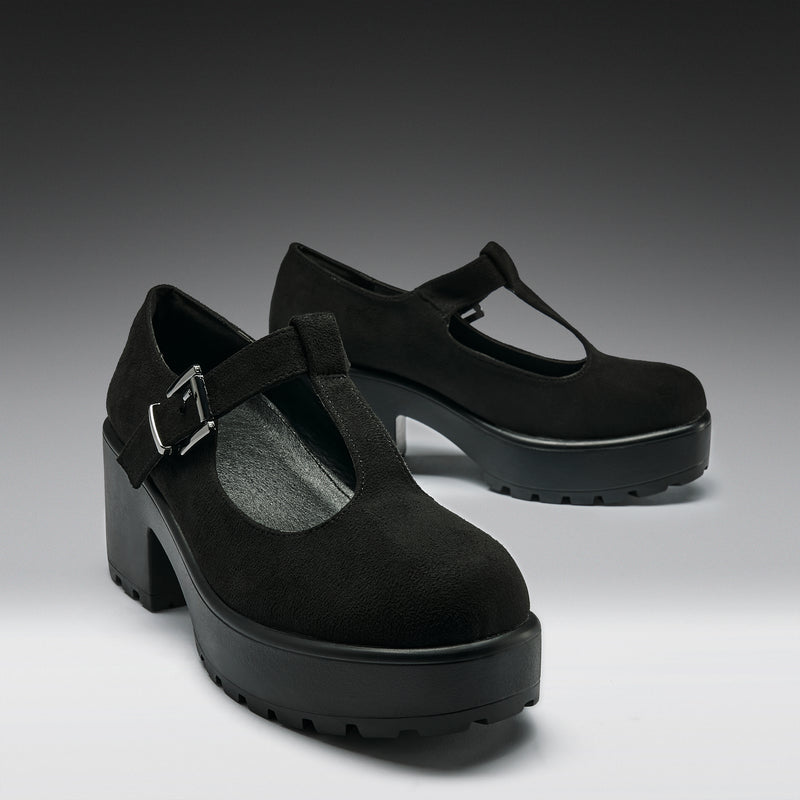Sai Black Mary Jane Shoes 'Suede Edition' Front Right View