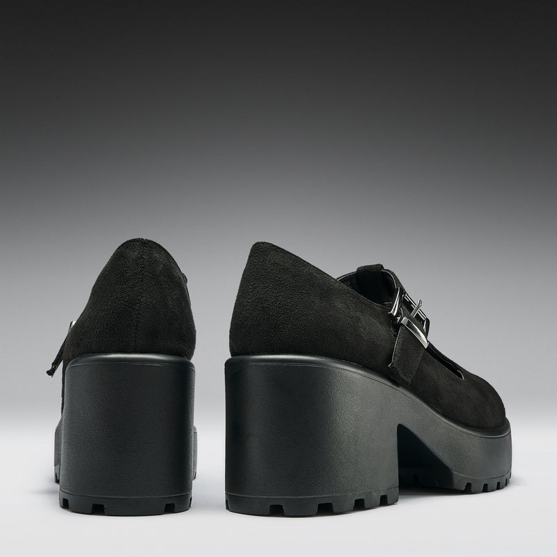 Sai Black Mary Jane Shoes 'Suede Edition' Heel View