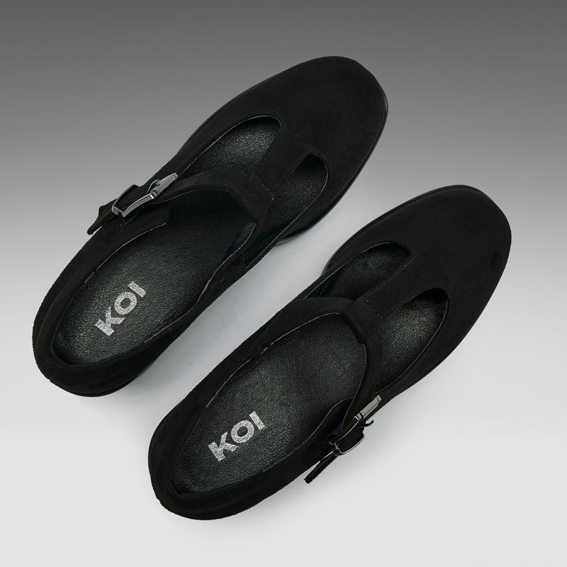 Sai Black Mary Jane Shoes 'Suede Edition' Front View