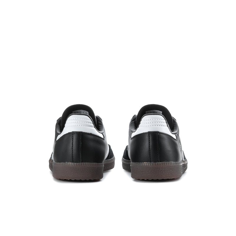 Men's adidas Samba sneakers with white heel tab and black leather upper