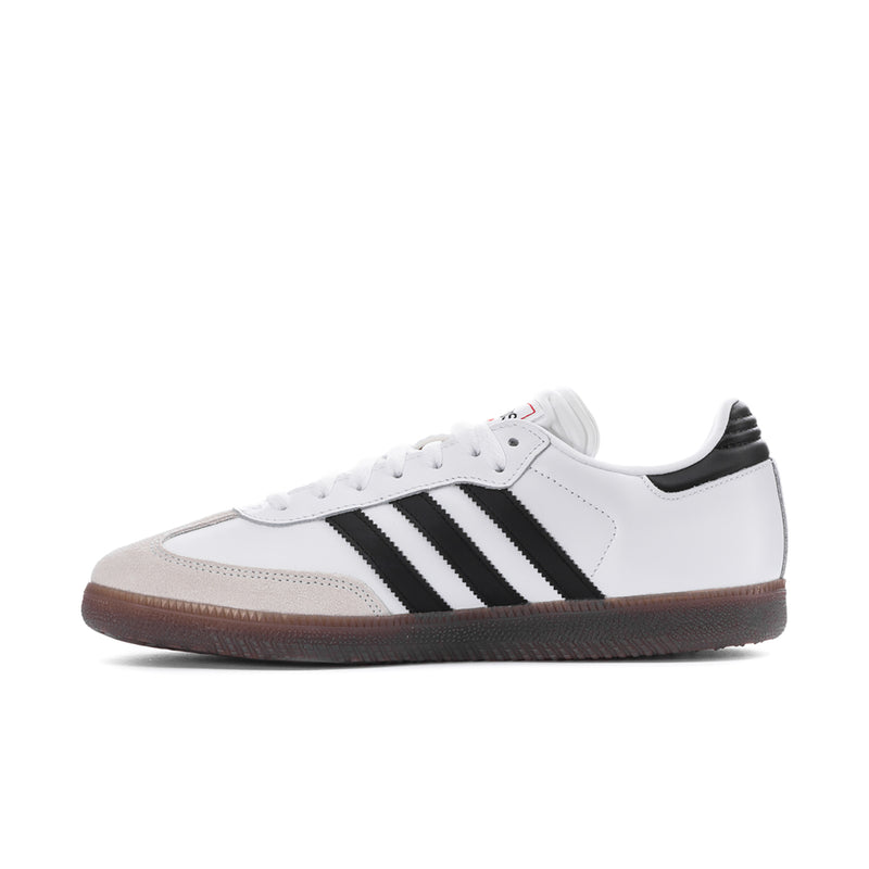 Men's adidas Samba Classic sneakers, white low-top with black center stripes and gum sole