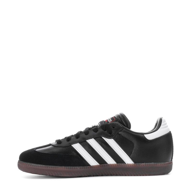 Youth adidas sneakers, black with white triple stripes and lace-up front