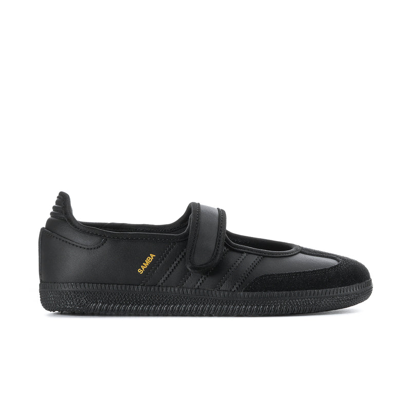 Black Mary Jane slip-on sneakers with hook-and-loop strap and Samba logo