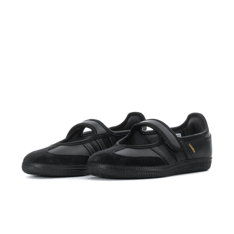 Black Mary Jane sneakers with side stripes and hook-and-loop strap
