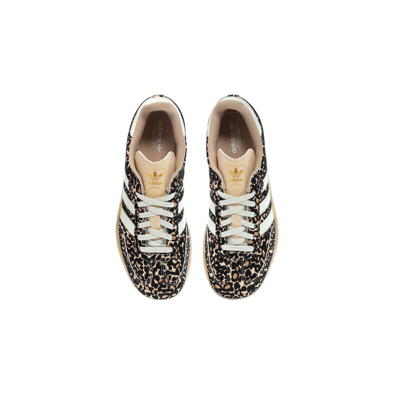 Kids Samba OG sneakers, front view with leopard print and white lace-up design