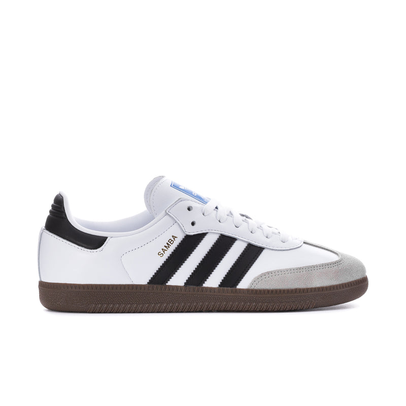 Men's Samba OG low-top sneakers, white leather with black stripes and brown gum sole